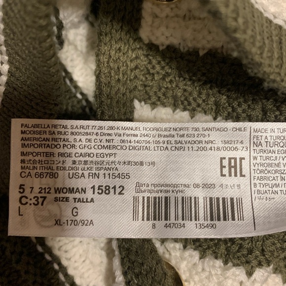 MANGO Stripe Cardigan with Jeweled Buttons Khaki L Large - Picture 9 of 9